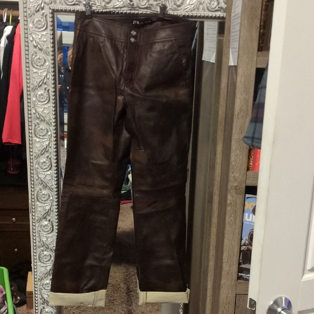 Zara faux Brown Leather Pants